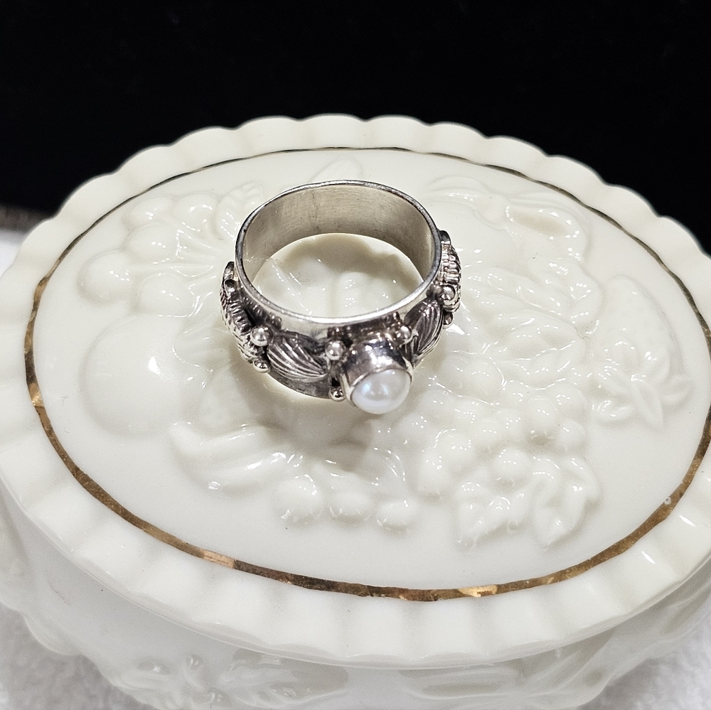 Carol Felley Sterling Silver and Pearl Seashell Ocean Ring Size 7 RARE Vintage - Picture 5 of 14